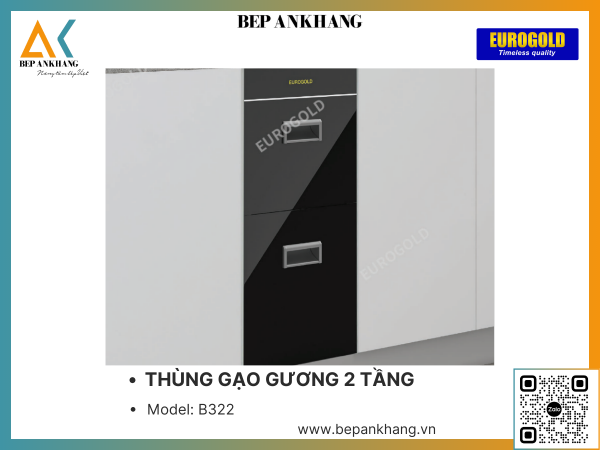 THÙNG GẠO GƯƠNG 2 TẦNG EUROGOLD B322 - 300mm - MÀU ĐEN